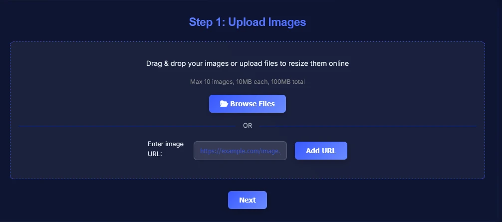 Upload image to resize online using image resizer tool