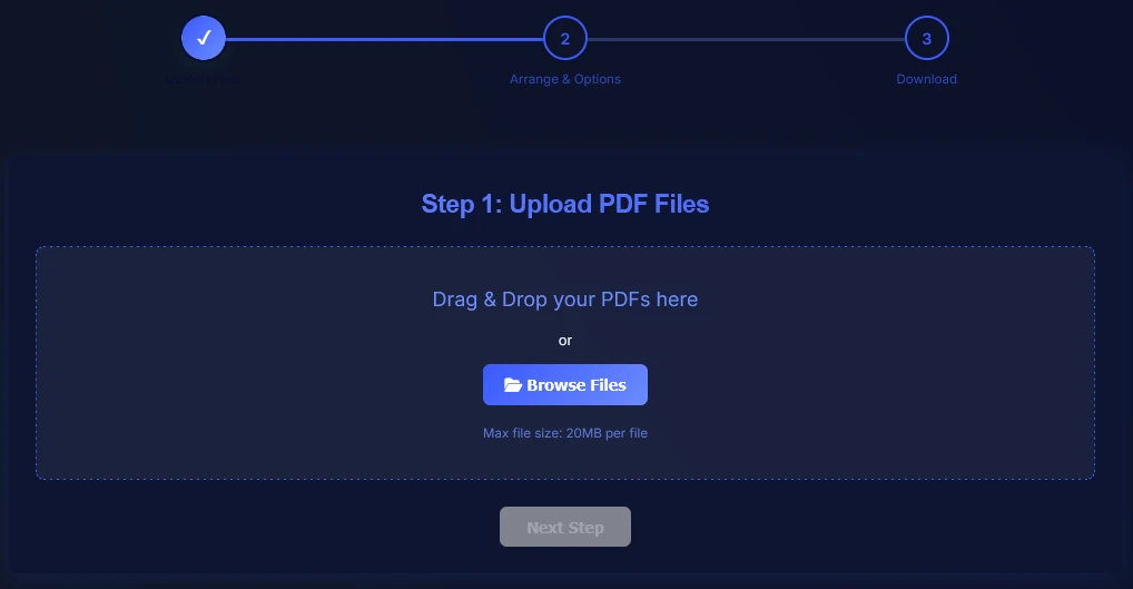 Add PDF files to merge online