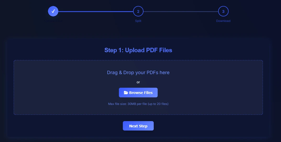 Upload PDF file to split online