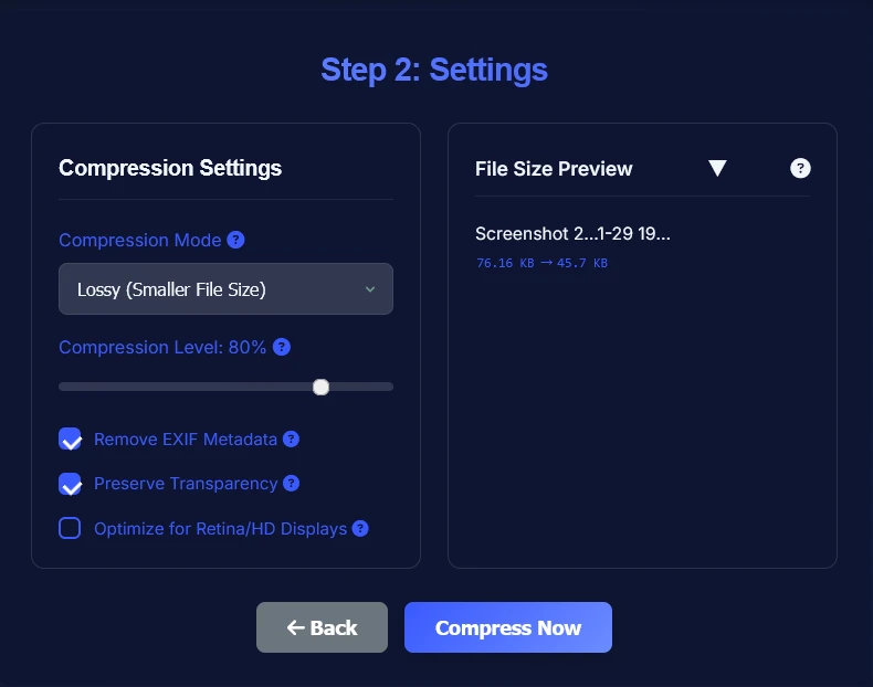 Choose image compression settings