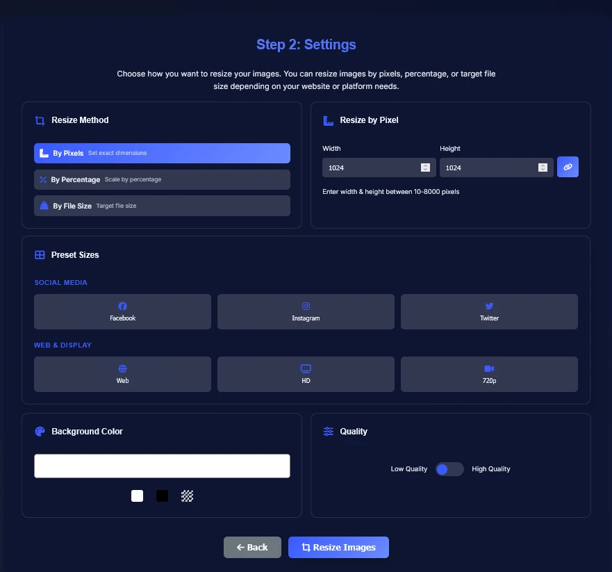 Set image width and height using image resizer online