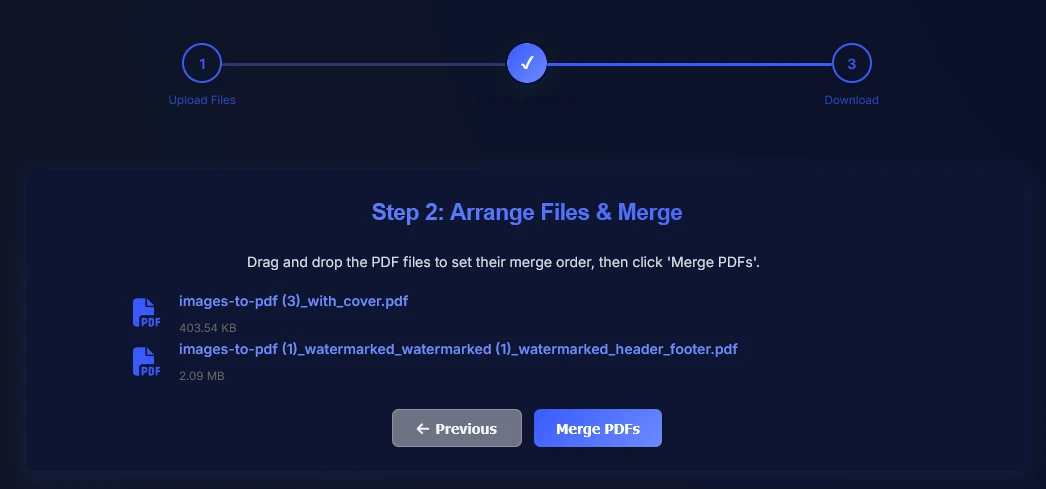 Arrange PDF files in order before merging