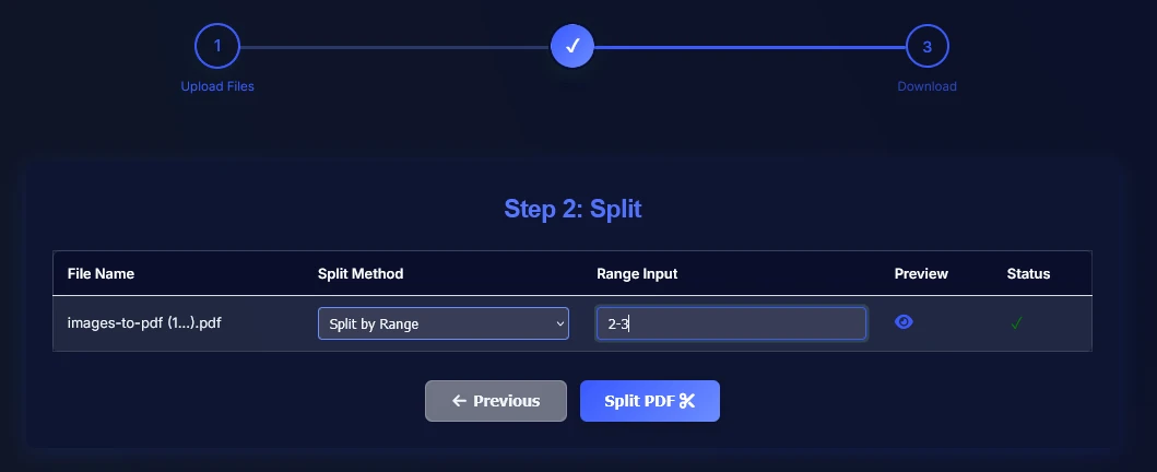 Choose split method for PDF pages
