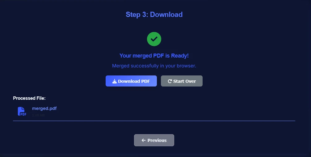 Download merged PDF file without watermark