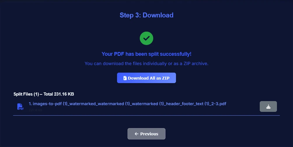 Download split PDF files without watermark
